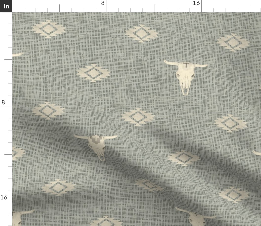 Cow Skull and Southwest Geometric on sage green