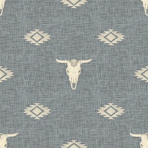 Cow Skull and Southwest Geometric on  Muted Teal