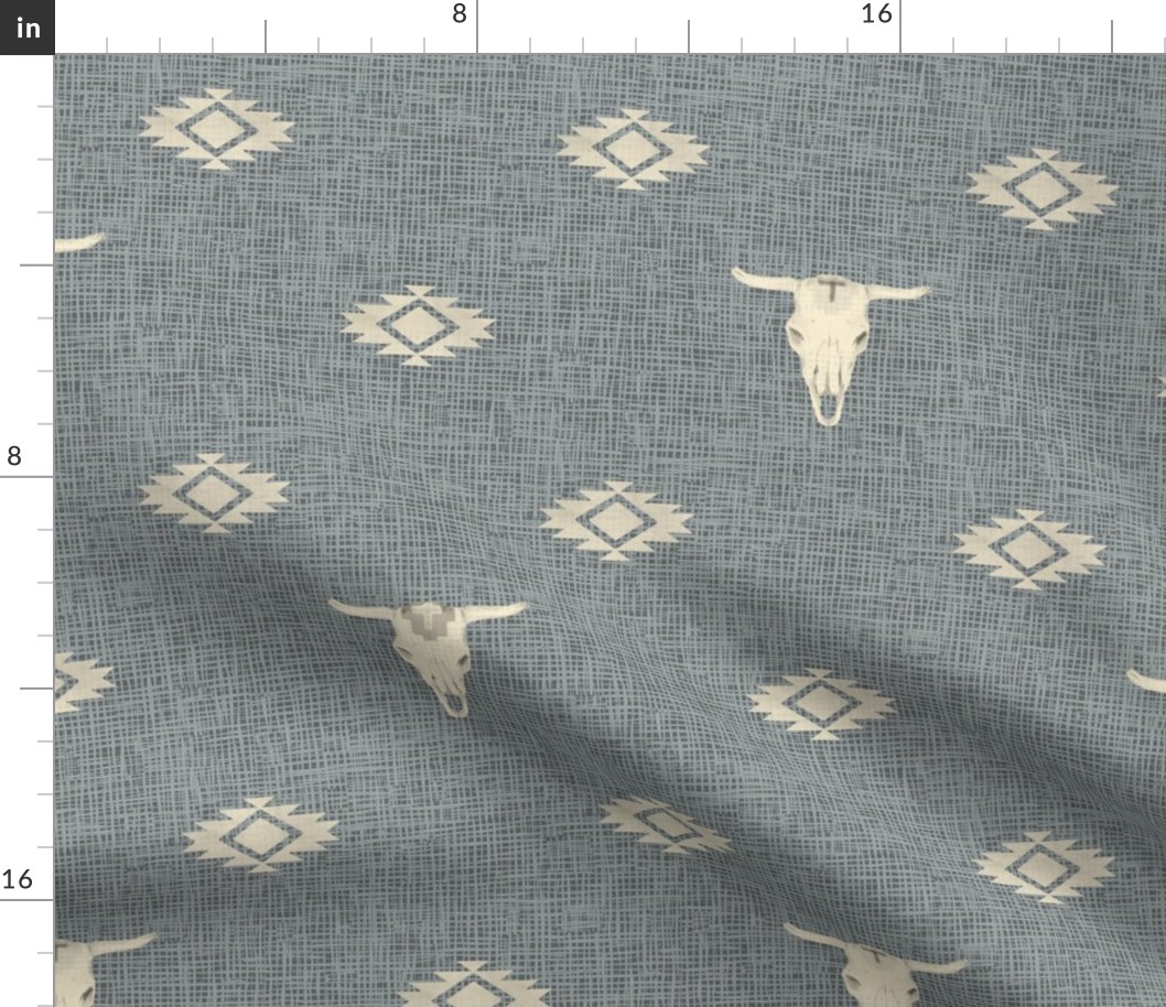 Cow Skull and Southwest Geometric on  Muted Teal