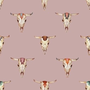 Painted Cow Skulls on solid desert mauve