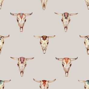 Painted Cow Skulls on solid pale gray