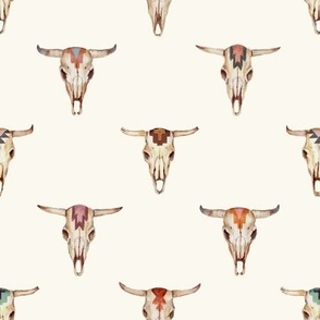 Painted Cow Skulls on solid pale cream