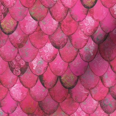 (Barbiecore) Bright Rose Pink Mermaid or Dragon Scales, after Fabergé, by Su_G_SuSchaefer2021