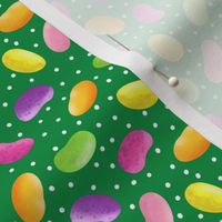 Colorful Jelly Beans on Grass Green with White Polka Dots