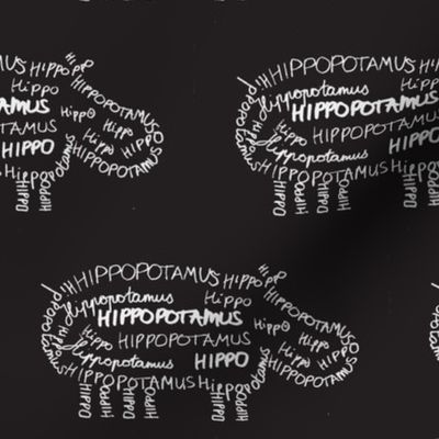 Hippo Calligram White on Black