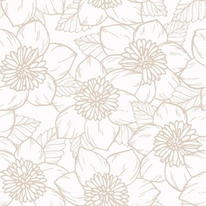 Spring Garden Flower Lineart - White