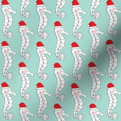 medium santa seahorses on light teal