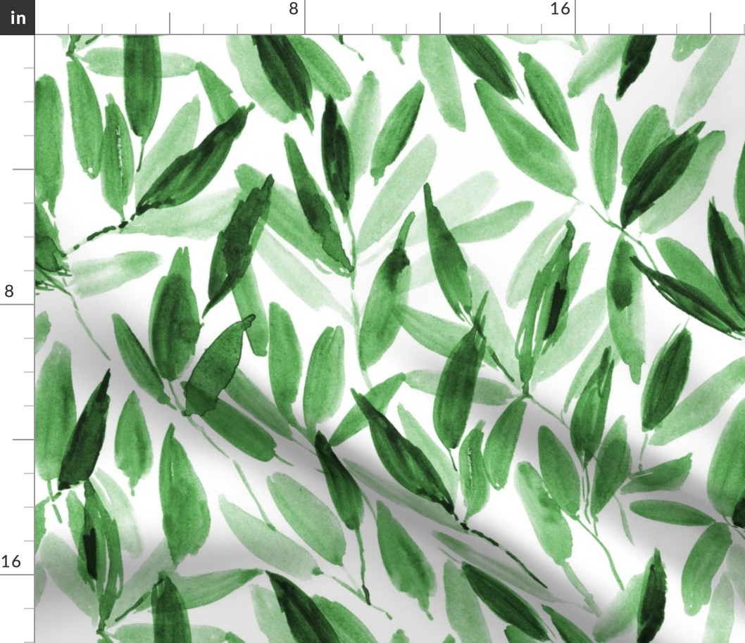 Large scale nature vibes - watercolor green leaves - painted watercolour tropical leaf pattern a557-13