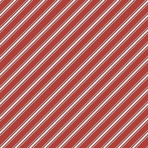 Mini Diagonal Candy Cane Stripes - White on Red