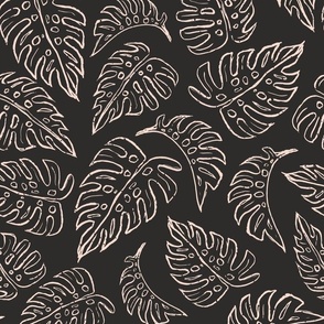 Monstera Leaves Line Art - Black