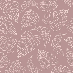 Monstera Leaves Line Art - Mauve