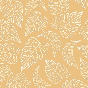 Monstera Leaves Line Art - Pale Yellow