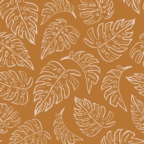 Monstera Leaves Line Art - Mustard