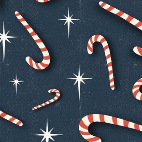 Candy Cane Dreams Christmas Navy Blue Large Scale