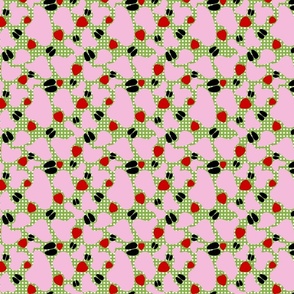 Strawberry Cow Pattern On Green Plaid