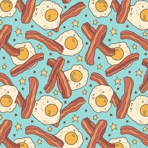 Bacon & Eggs with Stars on Aqua (Medium Scale)