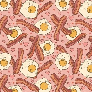 Bacon & Eggs with Hearts on Pink (Medium Scale)