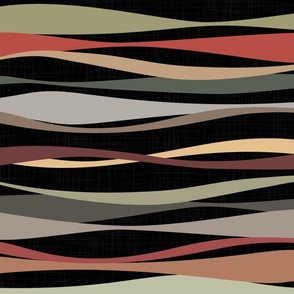 colorful earthy ribbons dark landscape - waves fabric
