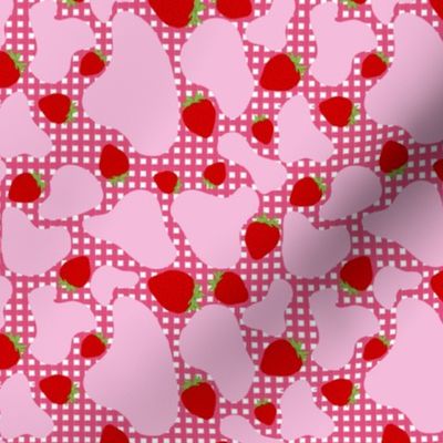 Strawberry Cow Pattern On Pink Plaid