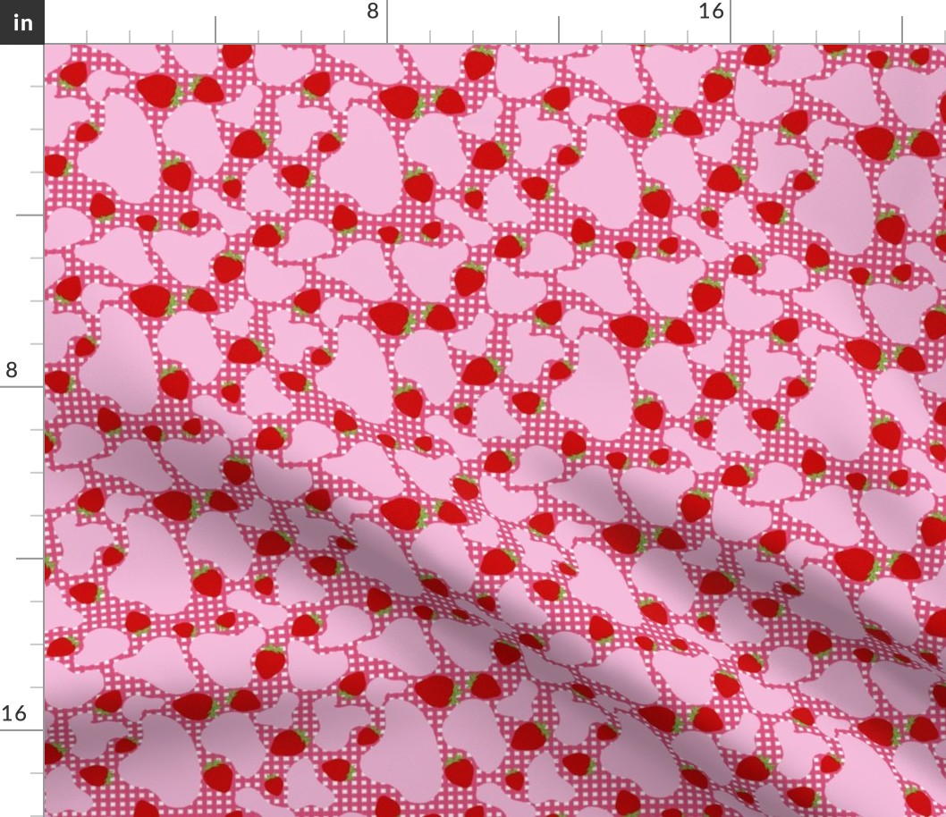 Strawberry Cow Pattern On Pink Plaid