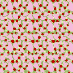 Strawberry Cow Pattern on Green Plaid