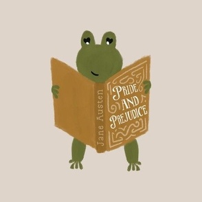 9" square: frog reading pride and prejudice