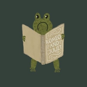 9" square: frog reading romeo and juliet