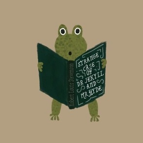 9" square: frog reading jekyll and hyde