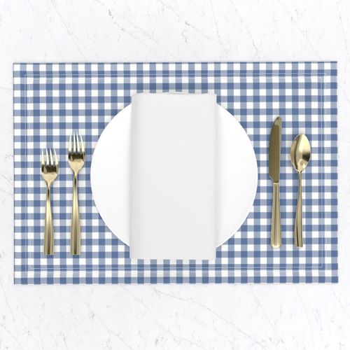 3/8" Denim Blue Gingham: Small Blue Gingham Check, Buffalo Check