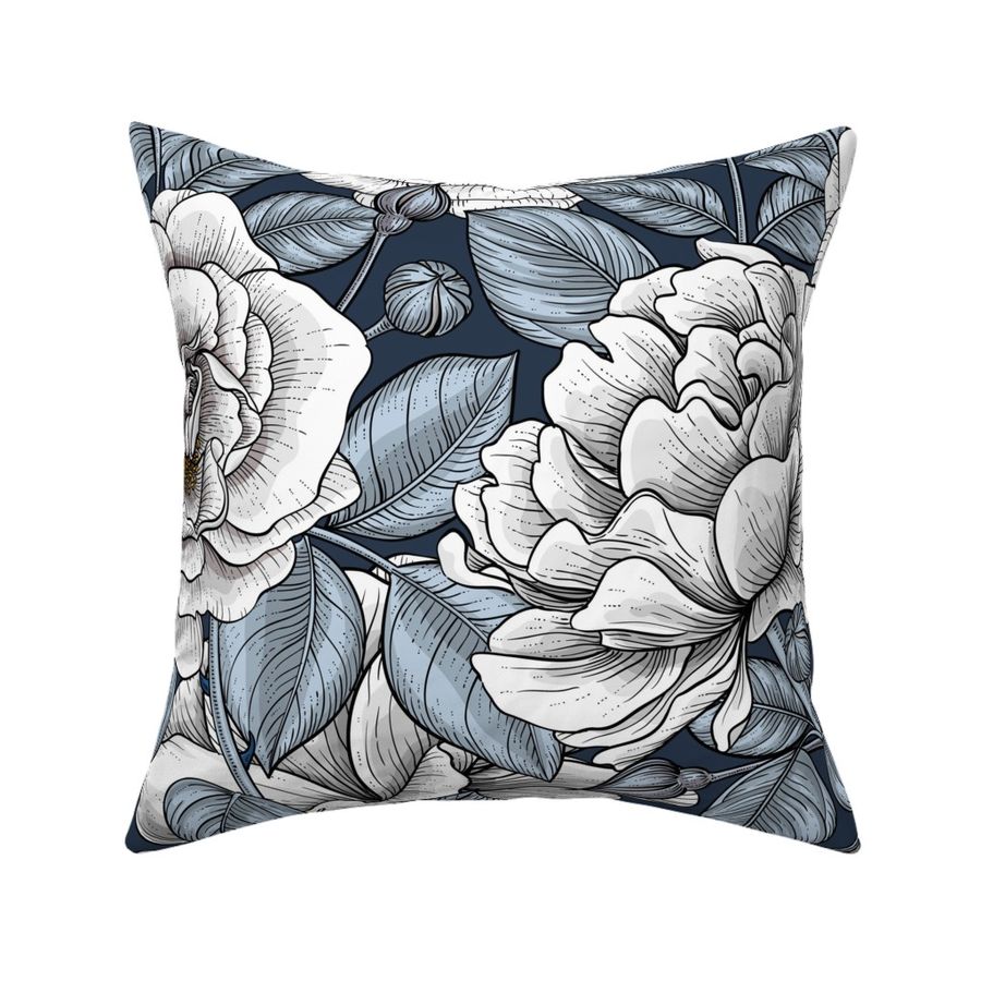 White roses on navy, big size