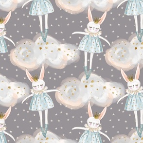 Sweet Dreams Bunny dolls clouds Grey 