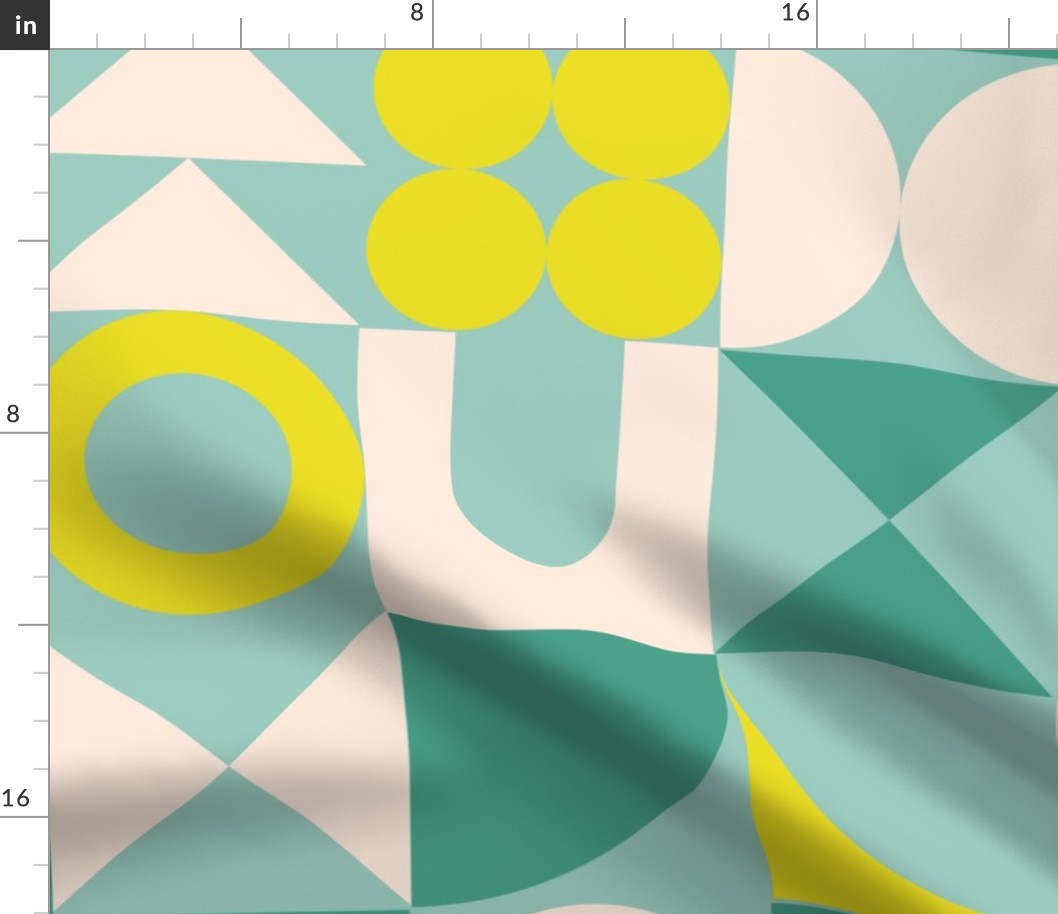 Minimalist Geometric Shapes Teal Turquoise Lime - Large