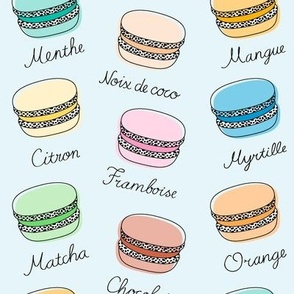 French Macarons Pattern on Light Blue