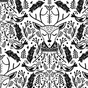 Scandinavian Black and White Christmas Deer