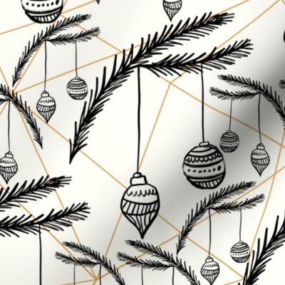 Christmas Minimal Abstract Baubles and Fir Leaves