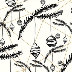 Christmas Minimal Abstract Baubles and Fir Leaves