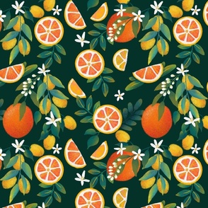 Citrus tree dark green background