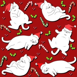 Christmas Cats in Christmas Hats on red