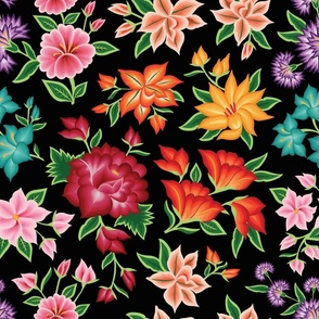 Floral embroidery style from Oaxaca and Chiapas. Classic black background No.2