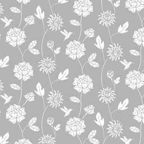 Grey and White Hummingbird Floral