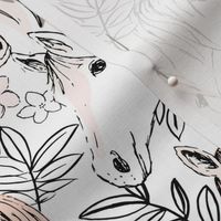 Wild horses freehand illustrated leaves and sweet horse faces girls dream ranch theme kids blush beige white