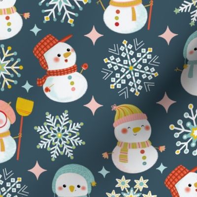 Snowman and snowflakes