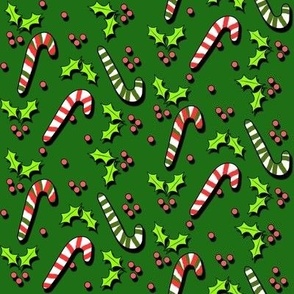 Christmas candy canes and holly berries