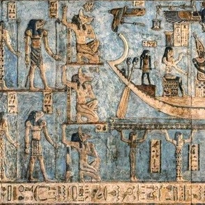 Hieroglyphs Boat & Winged Scarab