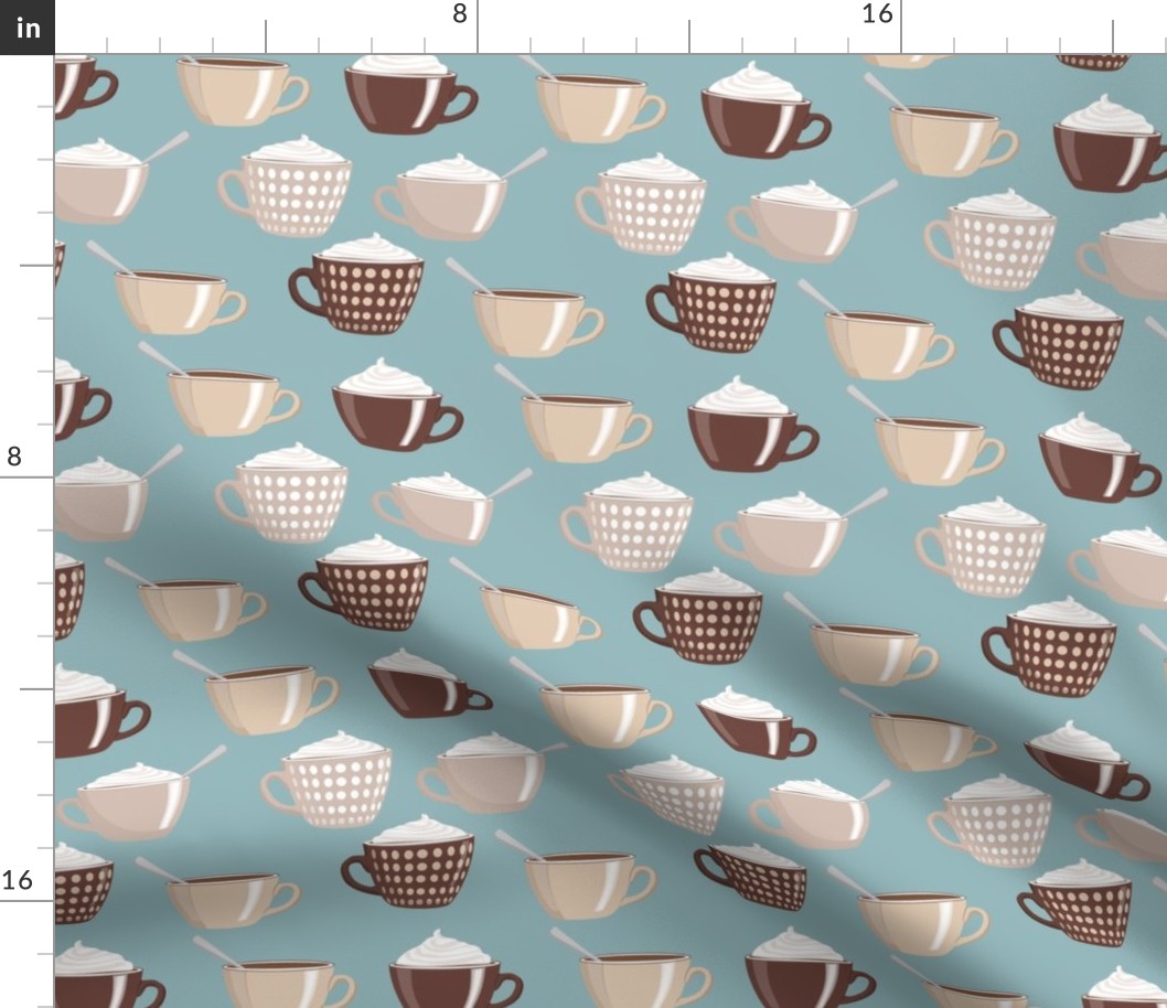 Cute Coffee Cups Cream Caffeine Lover Pastel Blue Brown