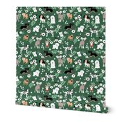Dog garden puppy breeds corgi maltese pugs and more  leaves and flowers summer pets for kids pine green mint