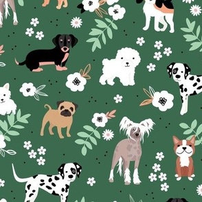 Dog garden puppy breeds corgi maltese pugs and more  leaves and flowers summer pets for kids pine green mint