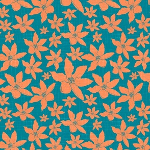 Clematis Teal and Orange with Textured Background