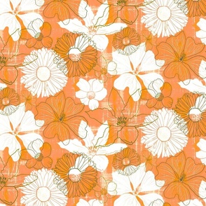 Clematis and Marigold Orange and White - with Textured  Background 