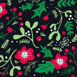 Cheery Winter Christmas Floral, Dark, Large